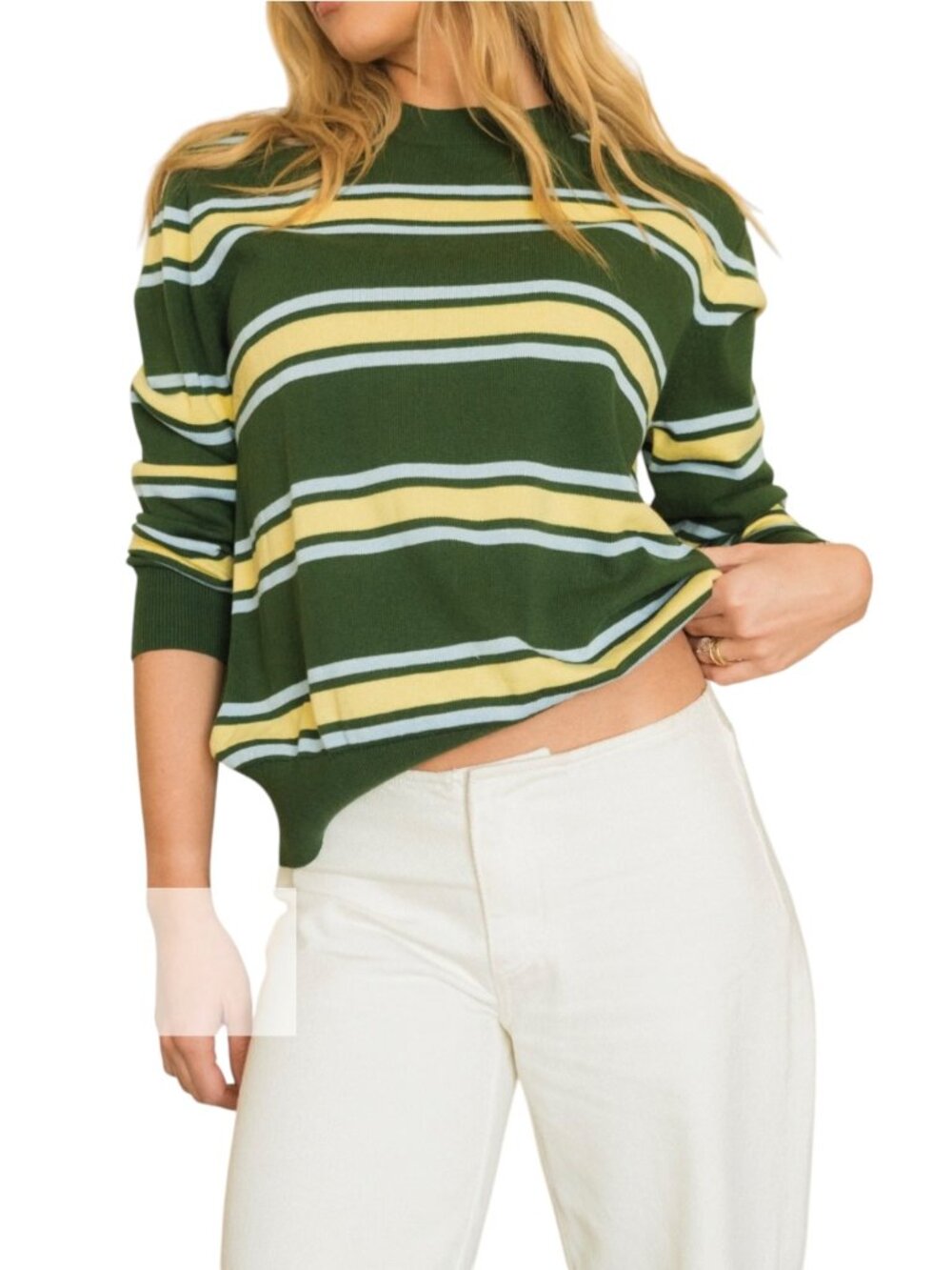 Few Moda x Emma Pritchard Graydon Cotton Sweater Clover Stripe 2 NWT
